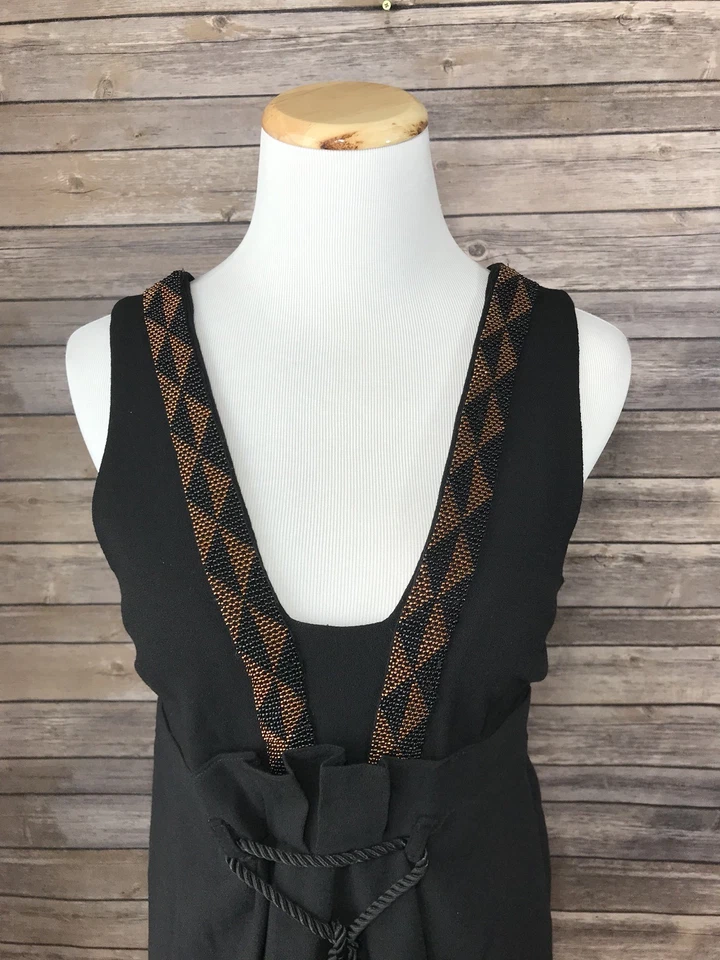 Vestido de lana negro de diseñador Vena Cava cinturón forrado de seda con cuentas talla 2 cóctel Foto 3 de 4