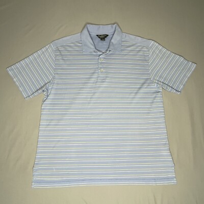 Brooks Brothers Mens Large Blue Stripe Polo Shirt Golf preformance Adult Casual