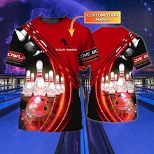Personalized With Name Red Bowling T Shirts, Custom 3D Bowling Shirts, Gift For