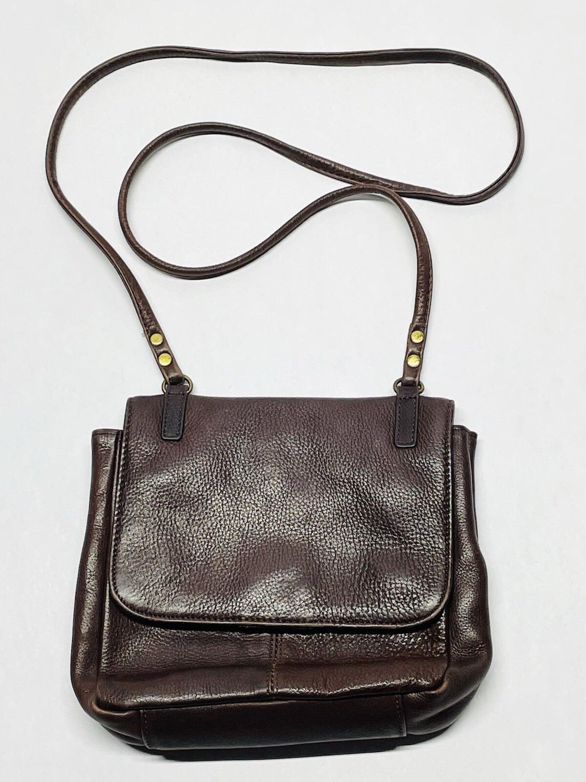 Fossil Brown Leather Flap Crossbody Bag Purse Boho Classic Staple Simple Travel