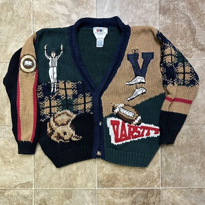 Vintage 90s The Eagles Eye Football Cardigan Youth L (6-7) Sweater Handknit Boys