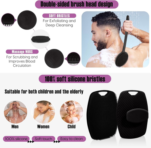 3 in 1 Silicone Scrubber Set Produce Rich Foam, Shower Brush with Hook - Picture 4 of 12