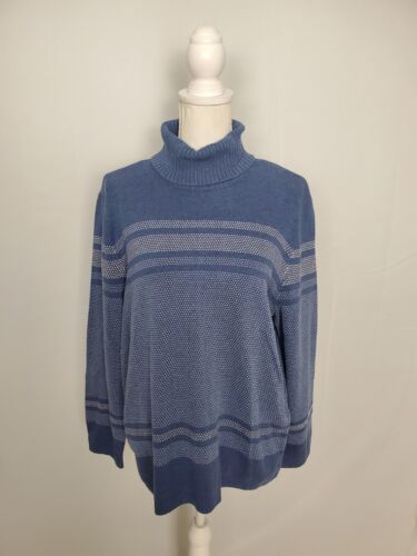 Karen Scott Blue Striped 100% Cotton Turtleneck Sweater Women's Size XXL NWT