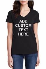 Women’s V Neck Custom T Shirt Personalized Text Logo Business Name Design Black