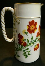 Antique Hand Painted H & Co. Limoges 1 1/2 Pint Pitcher w/ Flowers & Bird Excell