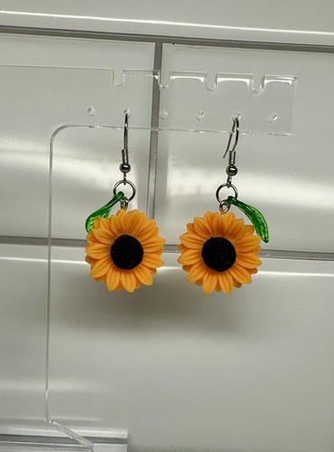 Sunflower Dangle Drop Pierced Earrings New
