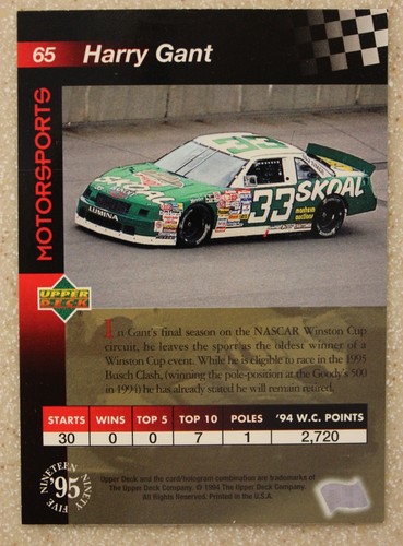 1995 Upper Deck Motorsports Racing HARRY GANT Gold Signature SSP card #65 - Picture 2 of 2