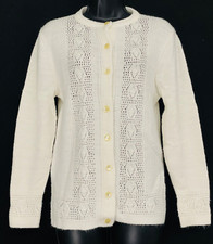 Vintage 1960s white acrylic cardigan sweater, long sleeve knit top shirt
