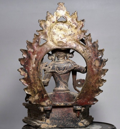 10" Old Antique Tibet Tibetan Buddhism temple Bronze Bodhisattva Manjusri statue - Picture 4 of 9