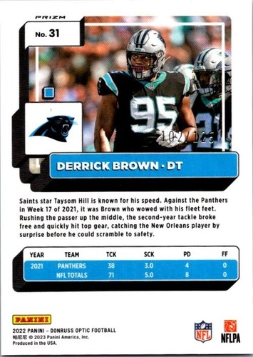 2022 Donruss Optic #31 Silver Circles Prizm /125 Derrick Brown - Picture 2 of 2