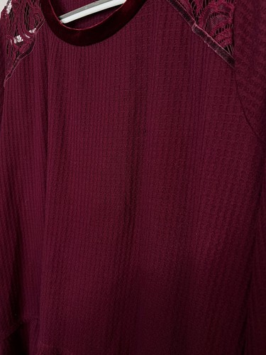 Charming Charlie Women SWEATER 3X Burgandy Waffle Weave Knit Lace Velvet Ruffle - Picture 5 of 16
