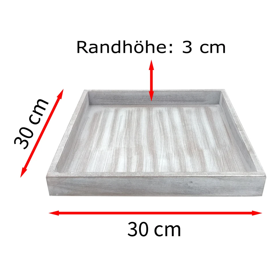 Deko Tablett Holz Weiß-Grau Dekoplatte Kerzen Tisch Servier Shabby Chic 30x30cm - Bild 2 von 4