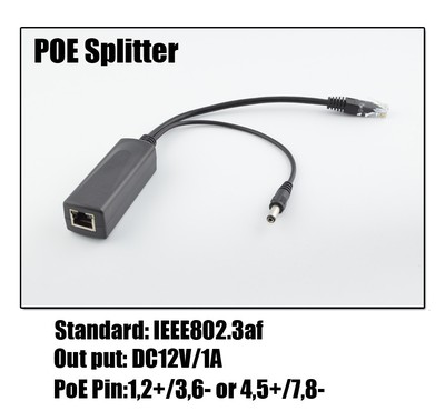Active POE Splitter 10/100Mbps 12V 1A IEEE802.3af / 802.3at for IP Cameras 