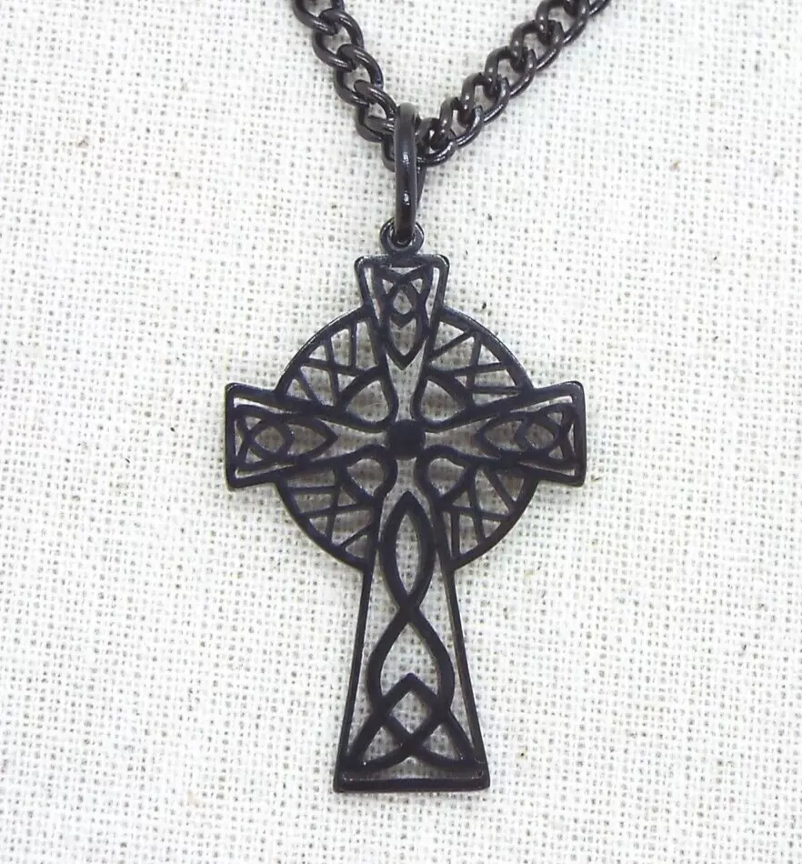 Small Black Celtic Cross Pendant with Necklace Chain