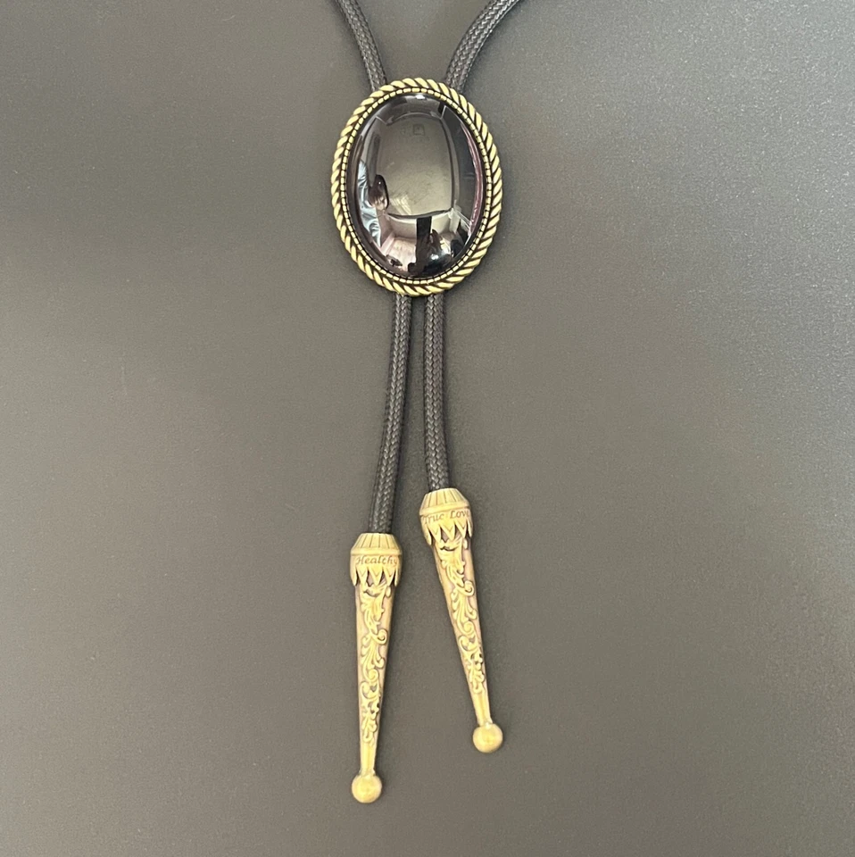 Natural Black Onyx Men Bolo Tie Cowboy Vintage Alloy Waxed Rope Wedding Necklace - Image 4 of 4