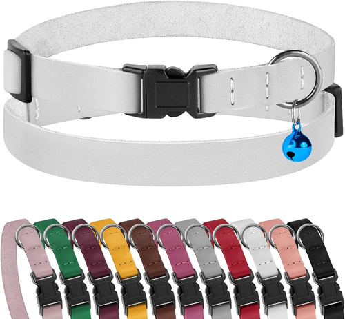 Leather Cat Collar Breakaway Adjustable Girl Boy Pet Collars for Cats Kitten ...