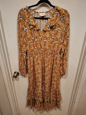 Universal Thread Yellow Floral Balloon Sleeve Tiered Ruffle Hem Midi Dress Sz S