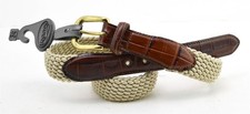 New Womens Brighton Faux Crocodile Belt Size 34 Braided Woven Brown Tan 33502