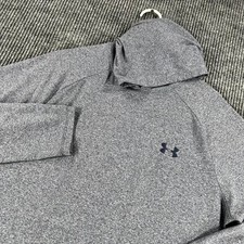 Under Armour Hooded Pullover Shirt Mens Medium Gray Long Sleeve Heat Gear Loose