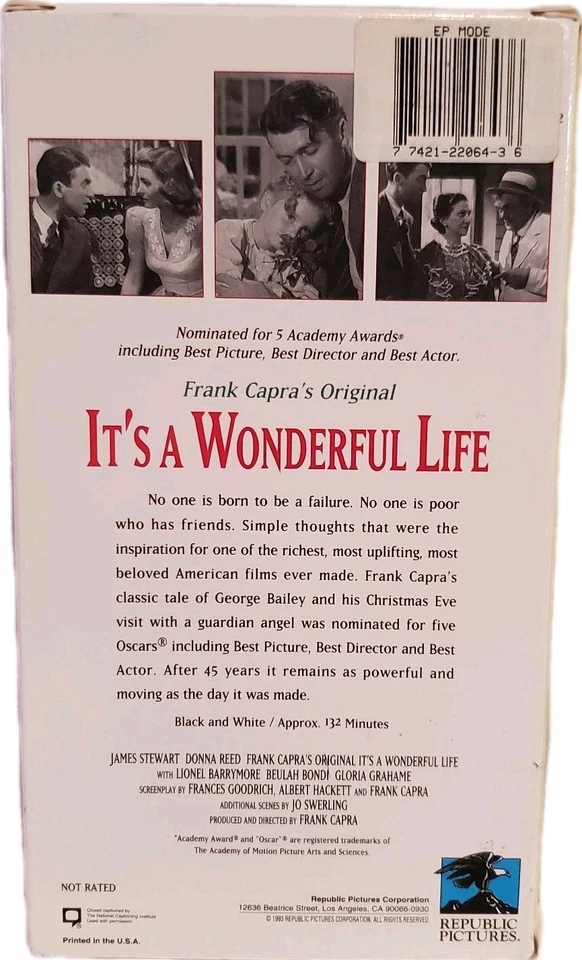 It's A Wonderful Life VHS- Original Uncut Black & White Version  - Image 2 of 3