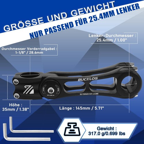 Bike Stem Adjustable 80 Degree 110-145mm 25.4/31.8mm-Handlebar MTB/Road _ - Picture 8 of 12
