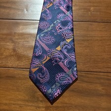 Vtg KaiLong Hand Made 100 Silk Tie Neck Tie Blue Purple Orange Paisley 60x4  