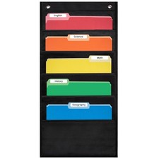 5 Pocket File Pocket Chart Black 14" Wide X 24" Tall Versatile Wall Hanging File