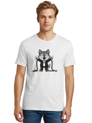 Wolf-In-Suit-Breaking-Chains Mens Graphic Tee, 100% Cotton, Casual Summer Wear