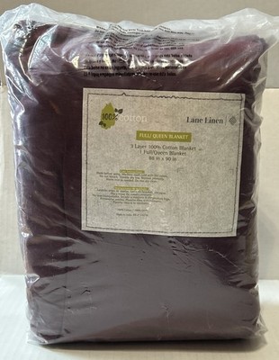Lane linen 100% Cotton Full/Queen Blanket Windsor Wine Color, 88 In x 90 In, NEW