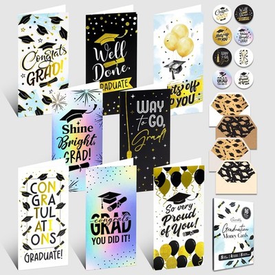 16 Pack Gold Foil and Holographic 3x6.5in Graduation Cards Money Holder with Env