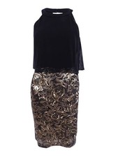 Betsy & Adam Women's Sequined Popover Sheath Dress (8, Black/ Bronze)