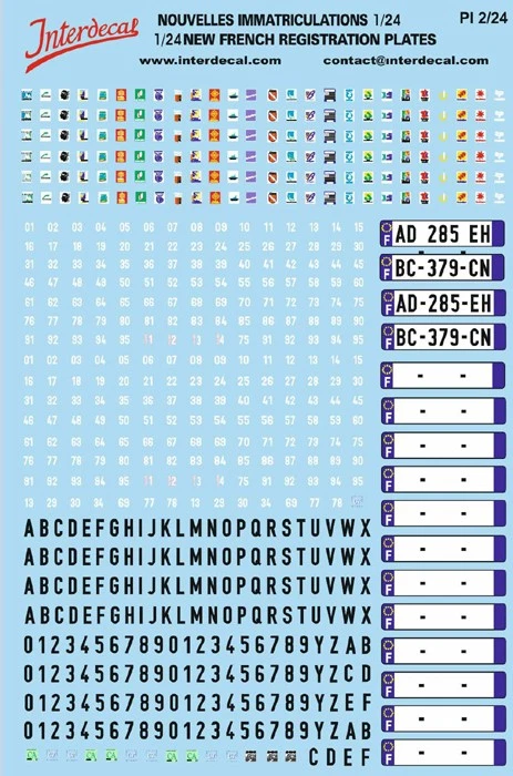Plaques immatriculations francais 1/24 Décalcomanies 120x80mm INTERDECAL - Photo 1/1