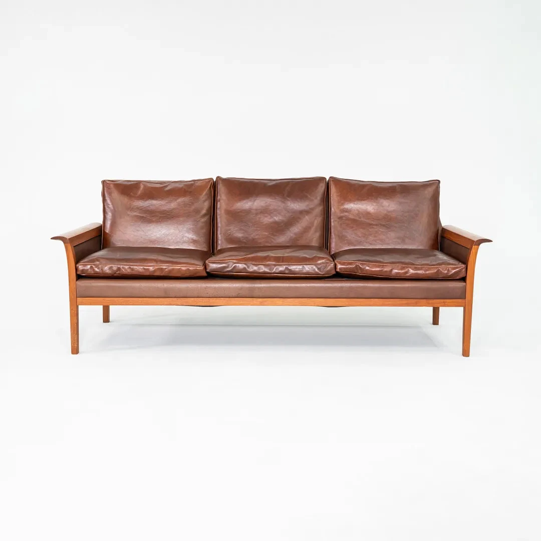 1960s Knut Saeter for Vatne Mobler Three Seat Sofa in Brown Leather and Teak