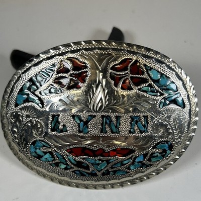 VTG Wil-Aren ''LYNN'' Handmade Inlay Turquoise & Red Belt Buckle Beautiful