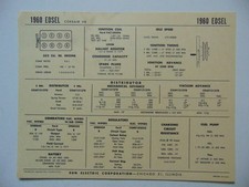 Sun Electric Corp 1960 Edsel Corsair V8 Tune-up Card