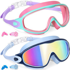 2 Pack Kids Swim Goggles for 3-15 UV Protection Anti-Fog Pool Water Swimming Gog