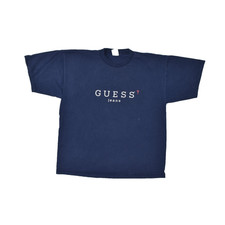 Vintage Guess Jeans T Shirt Mens XL Navy Blue Made in USA Script Logo Small Hole