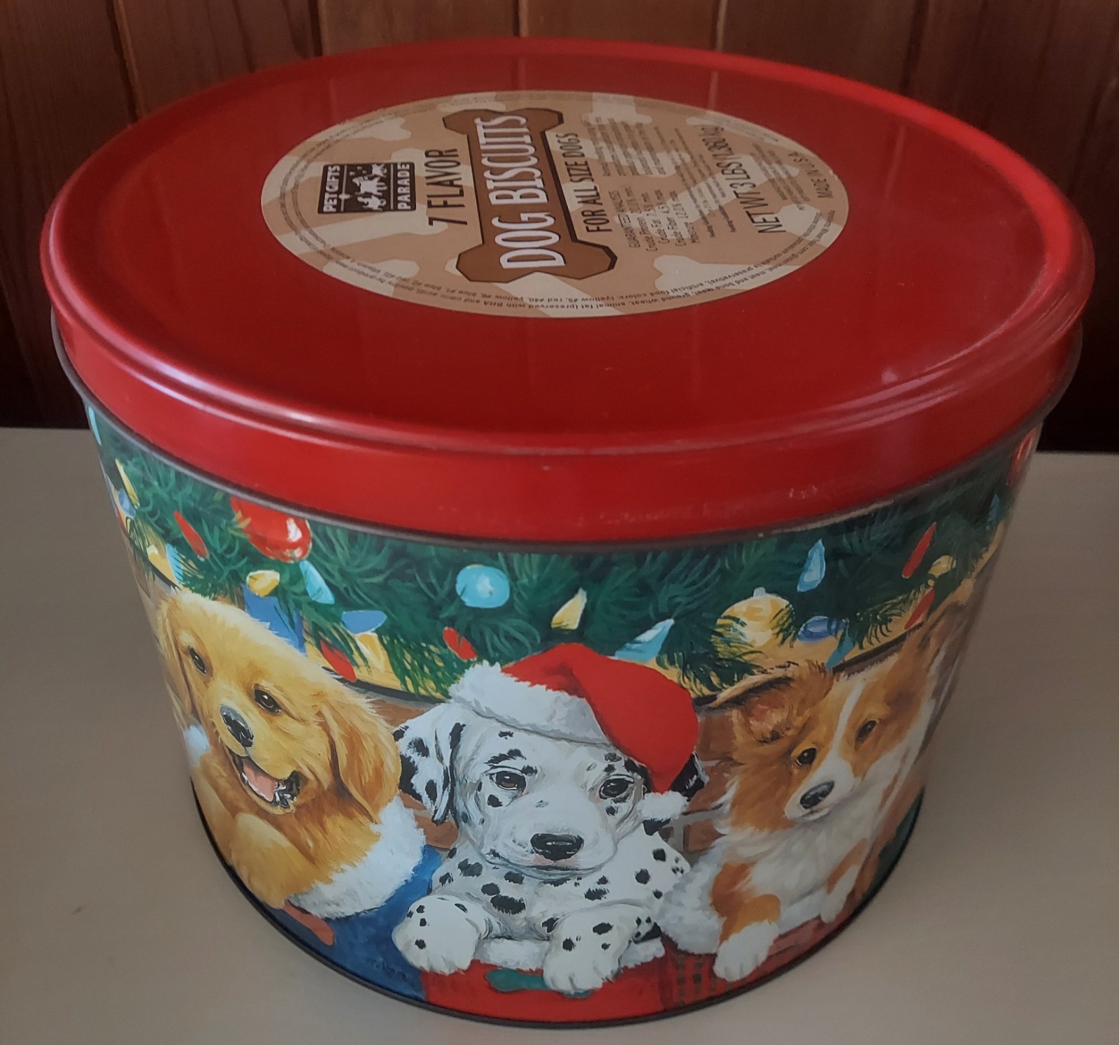 S Co "seven Flavor Dog Biscuits" Large Tin Puppies Holidays