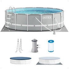 Intex 15 Foot x 48 Inch Prism Above Ground Pool Set & Ladder and Cover(Open Box)