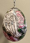 Vtg Love Birds Enamel Cloisonne Egg Ornament Pink, White, Blue Floral Easter — photo 2