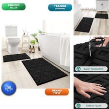 HOMEIDEAS Black Bathroom Rug Set 2 Piece, 20"x32" 16"x24"