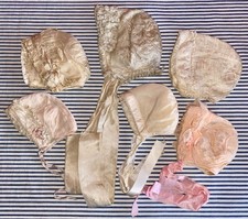 6 Antique 1890-1920 FANCY Silk Baby Doll Bonnets, Victorian