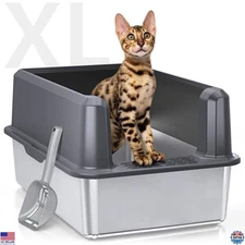 XL Extra Large Enclosed Stainless Steel Cat Litter Box with Lid, Odor-Resistant