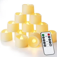 Homemory 12pcs Remote Timer LED Tea Lights Candles, 400+Hours Flickering Flam...