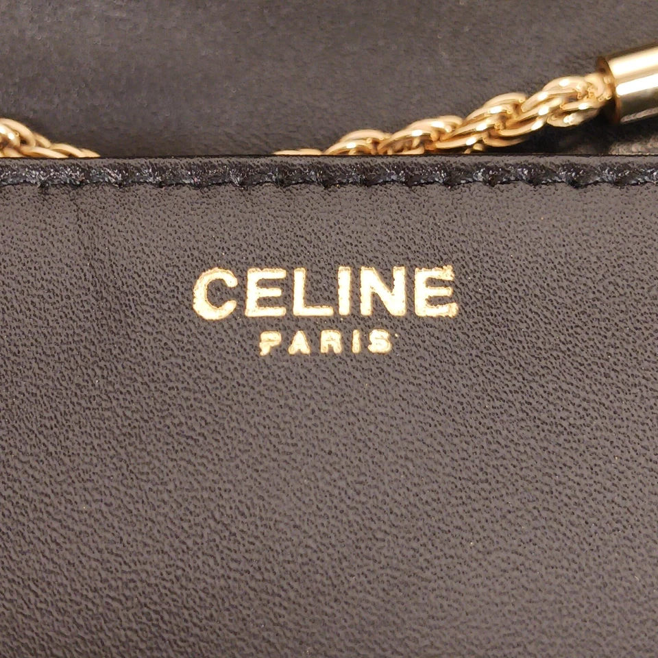 CELINE Triomphe Gold Chain Shoulder Bag Leather Black Italy Vintage - Image 4 of 4