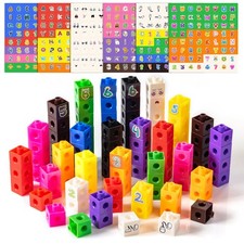 100 Pcs Math Linking Cubes with 384 Cartoon Stickers - STEM Counting Cubes  ...