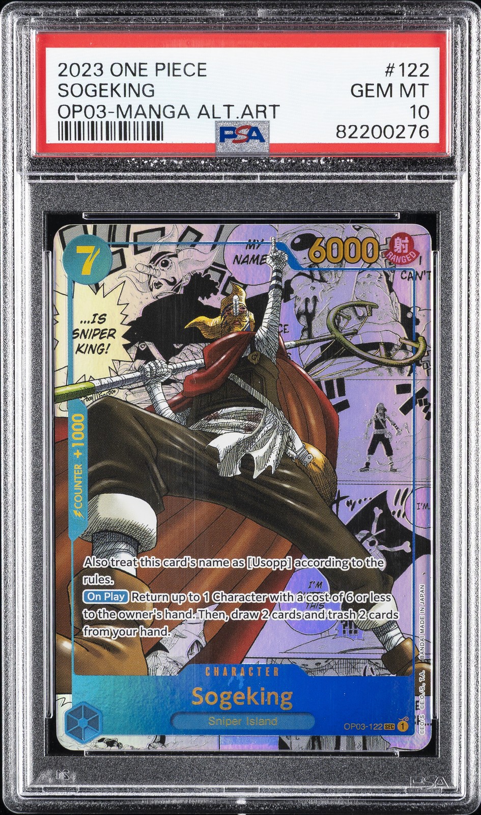 2023 ONE PIECE OP03-PILLARS OF STRENGTH MANGA ALTERNATE ART #122 SOGEKING PSA 10