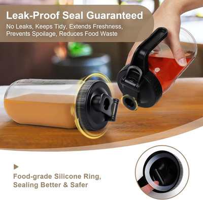 Wide Mouth Mason Jar Pour Spout Lid - 2 Pack Grey Airtight Pour Spout Lid wit...