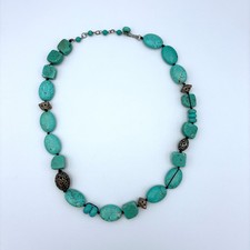 Dyed Howlite Faux Turquoise  Silver Tone Chunky Necklace 24"