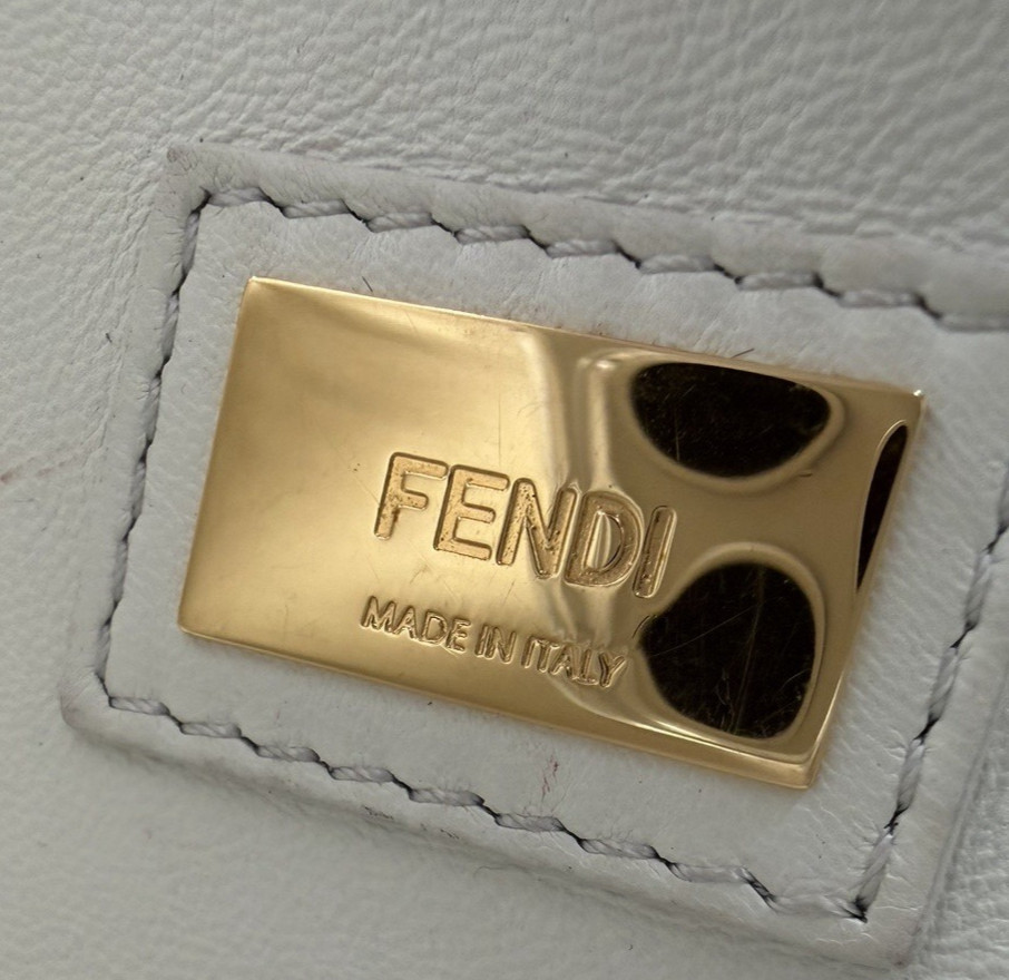 Fendi Nappa Rosebud Mini Peekaboo Iconic Satchel in White Lambskin Leather S09 thumbnail 13